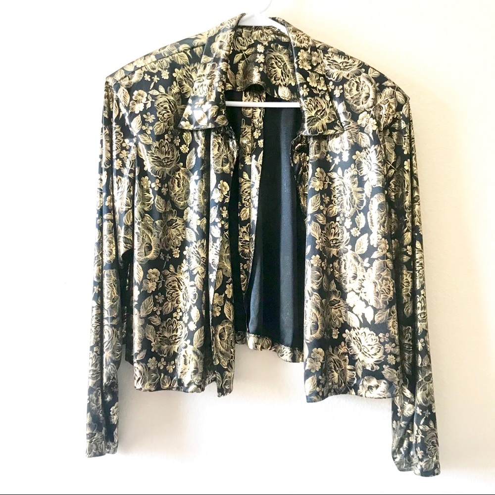 Vintage Gold & Black Floral Semisheer Cardigan Top